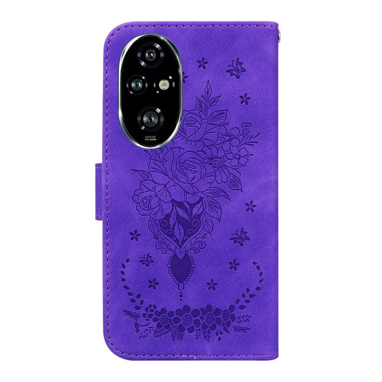 For Honor 200 Pro Butterfly Rose Embossed Leather Phone Case(Purple)