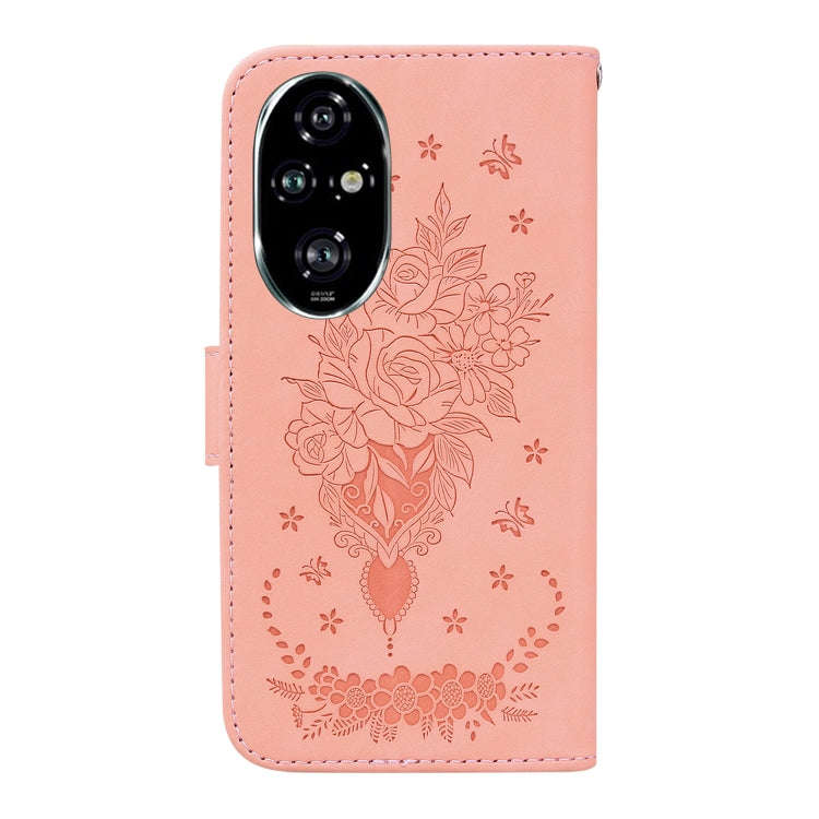 For Honor 200 Pro Butterfly Rose Embossed Leather Phone Case(Pink)