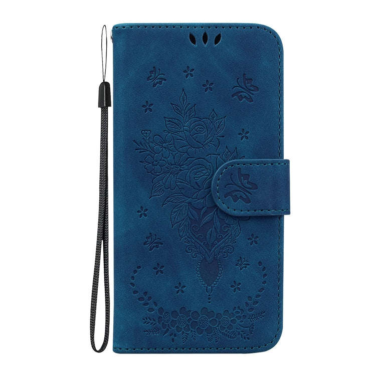 For Honor 200 Lite Global Butterfly Rose Embossed Leather Phone Case(Blue)