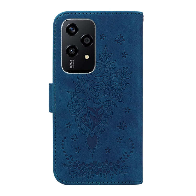For Honor 200 Lite Global Butterfly Rose Embossed Leather Phone Case(Blue)