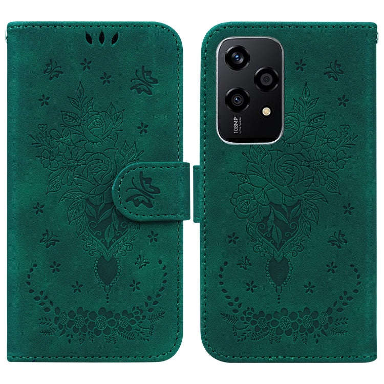 For Honor 200 Lite Global Butterfly Rose Embossed Leather Phone Case(Green)