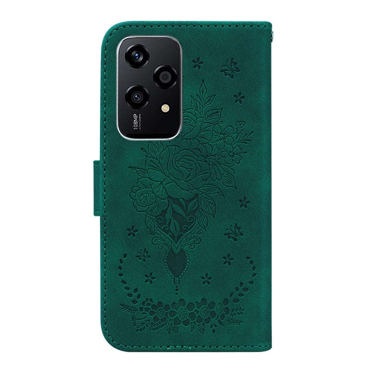 For Honor 200 Lite Global Butterfly Rose Embossed Leather Phone Case(Green)