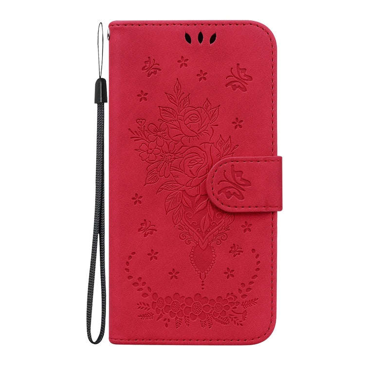 For Honor 200 Lite Global Butterfly Rose Embossed Leather Phone Case(Red)