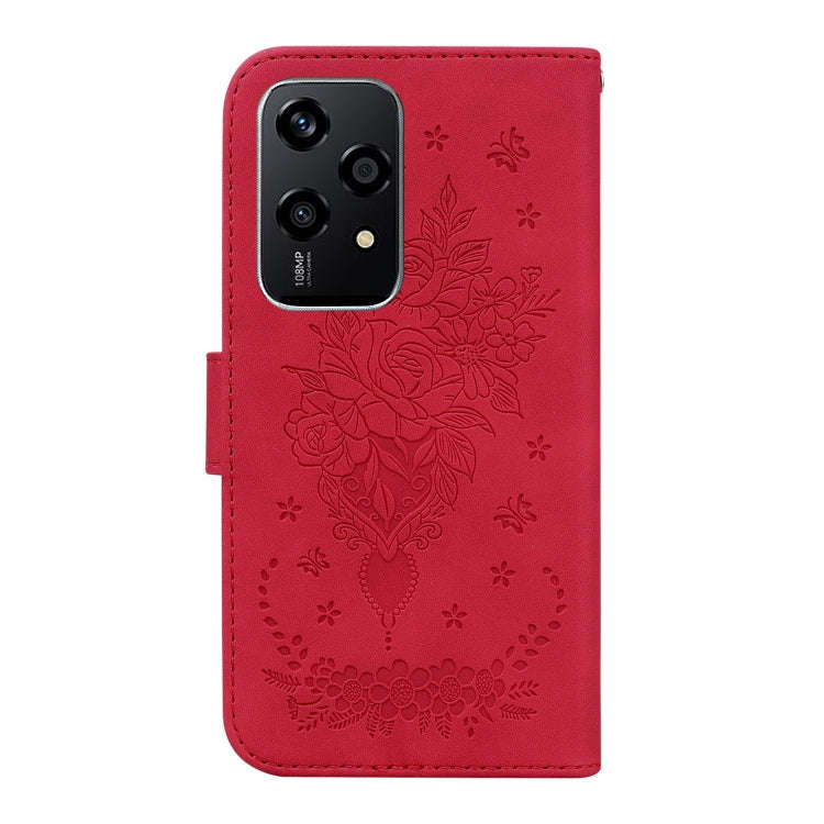 For Honor 200 Lite Global Butterfly Rose Embossed Leather Phone Case(Red)