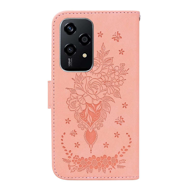 For Honor 200 Lite Global Butterfly Rose Embossed Leather Phone Case(Pink)