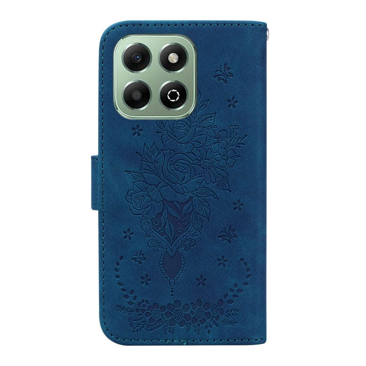 For Honor X6b Butterfly Rose Embossed Leather Phone Case(Blue)