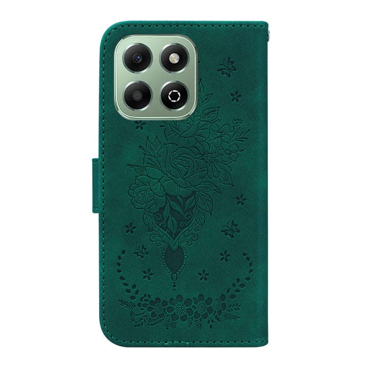 For Honor X6b Butterfly Rose Embossed Leather Phone Case(Green)