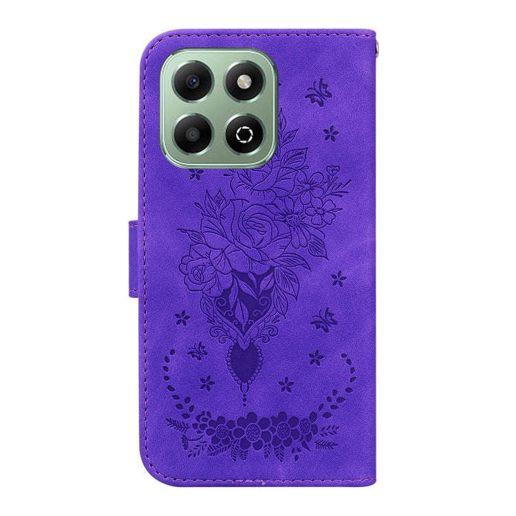 For Honor X6b Butterfly Rose Embossed Leather Phone Case(Purple)
