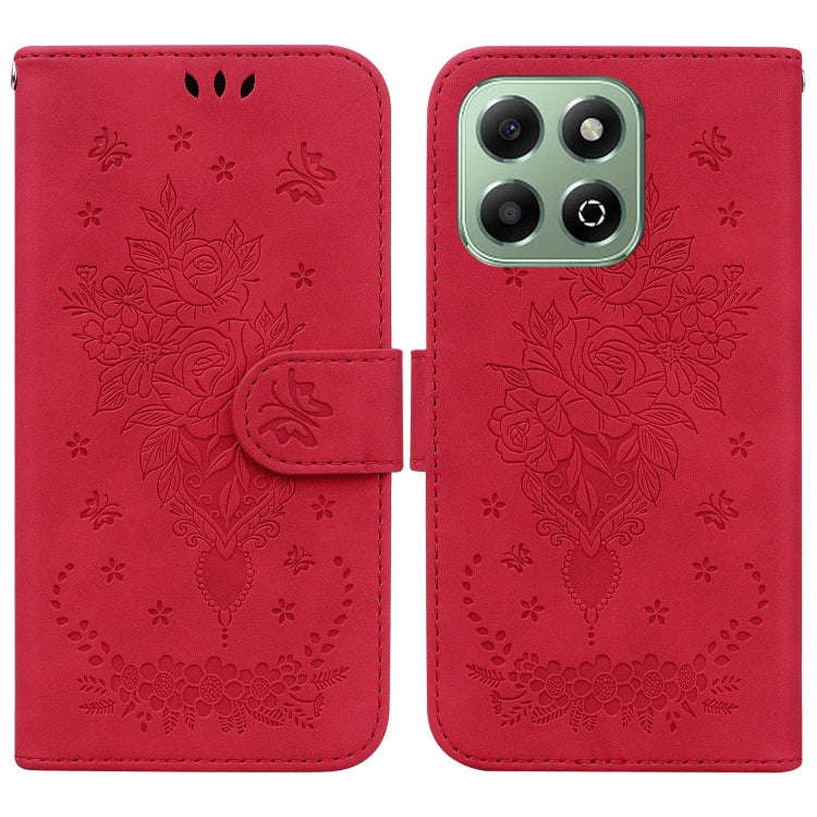 For Honor X6b Butterfly Rose Embossed Leather Phone Case(Red)