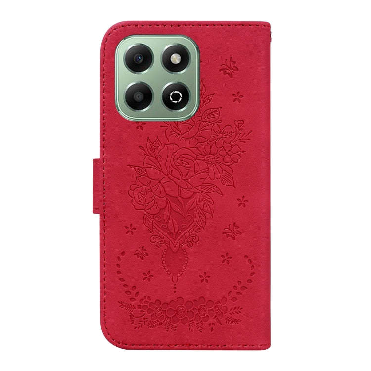 For Honor X6b Butterfly Rose Embossed Leather Phone Case(Red)