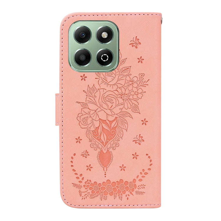 For Honor X6b Butterfly Rose Embossed Leather Phone Case(Pink)