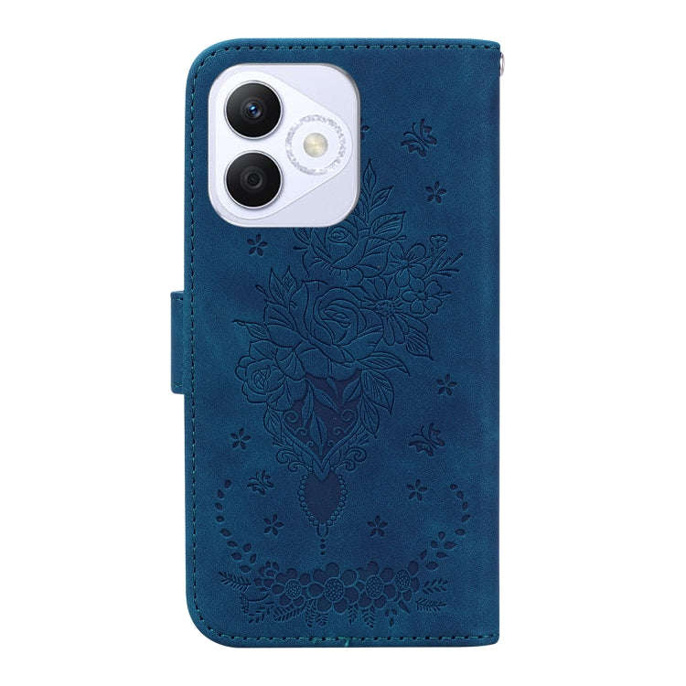 For Honor X60i Butterfly Rose Embossed Leather Phone Case(Blue)