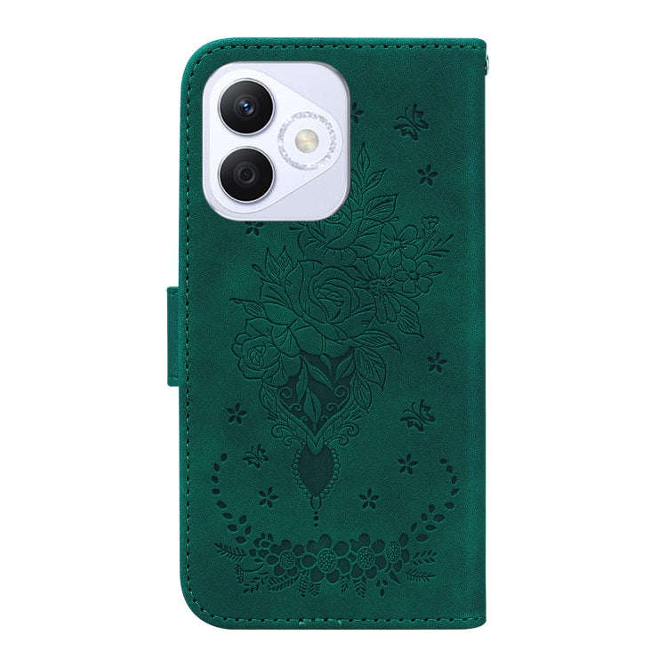 For Honor X60i Butterfly Rose Embossed Leather Phone Case(Green)