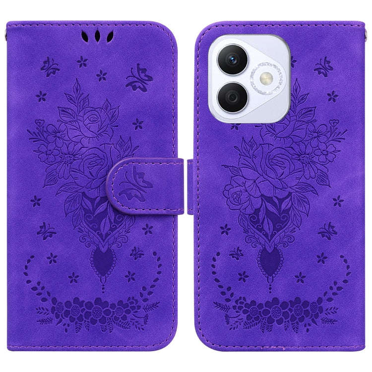 For Honor X60i Butterfly Rose Embossed Leather Phone Case(Purple)