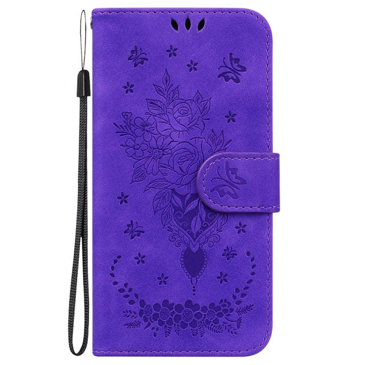 For Honor X60i Butterfly Rose Embossed Leather Phone Case(Purple)