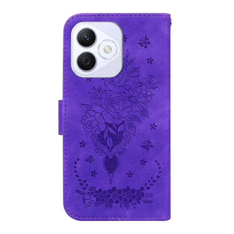 For Honor X60i Butterfly Rose Embossed Leather Phone Case(Purple)