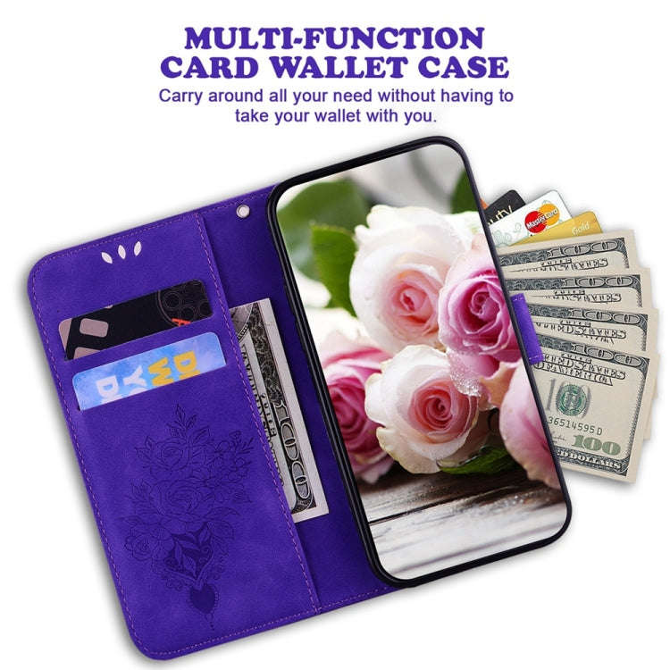 For Honor X60i Butterfly Rose Embossed Leather Phone Case(Purple)