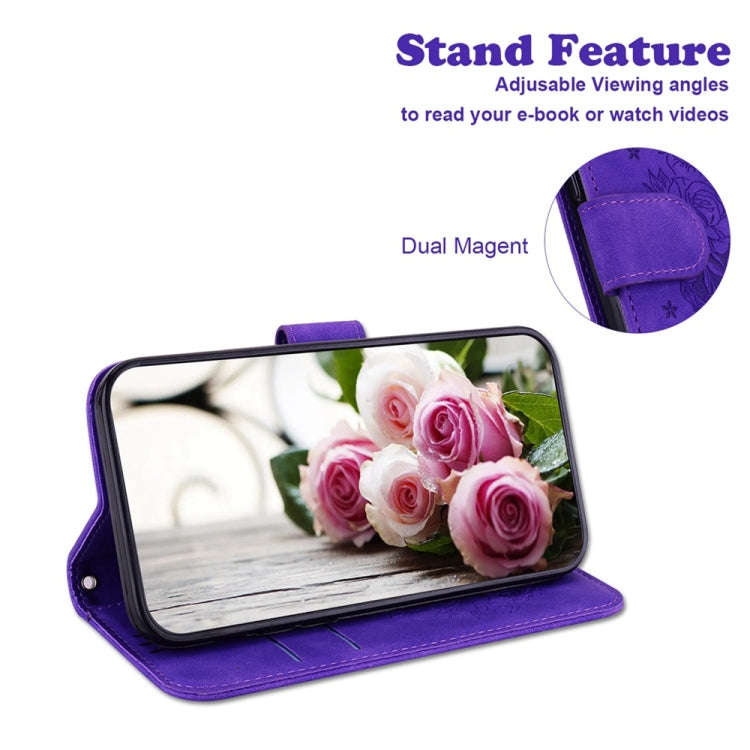 For Honor X60i Butterfly Rose Embossed Leather Phone Case(Purple)