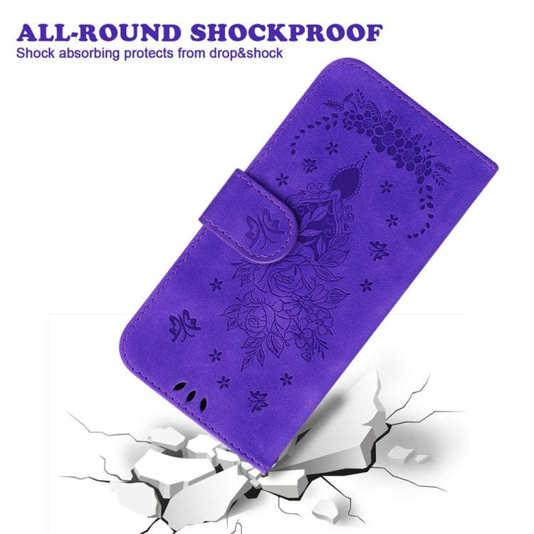 For Honor X60i Butterfly Rose Embossed Leather Phone Case(Purple)