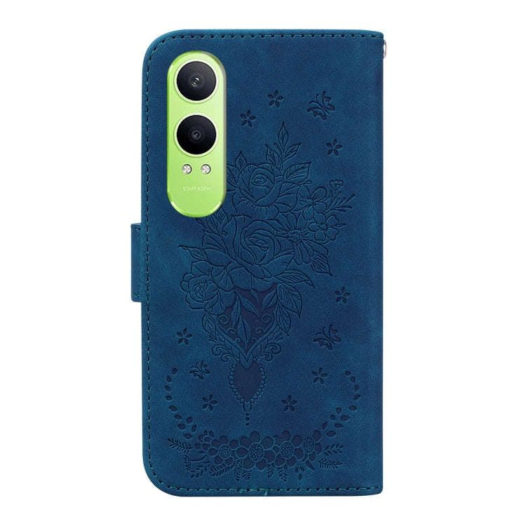 For OnePlus Nord CE4 Lite Butterfly Rose Embossed Leather Phone Case(Blue)