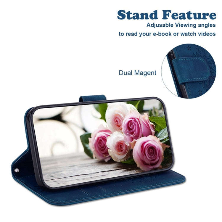 For OnePlus Nord CE4 Lite Butterfly Rose Embossed Leather Phone Case(Blue)