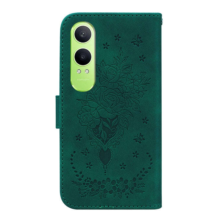 For OnePlus Nord CE4 Lite Butterfly Rose Embossed Leather Phone Case(Green)
