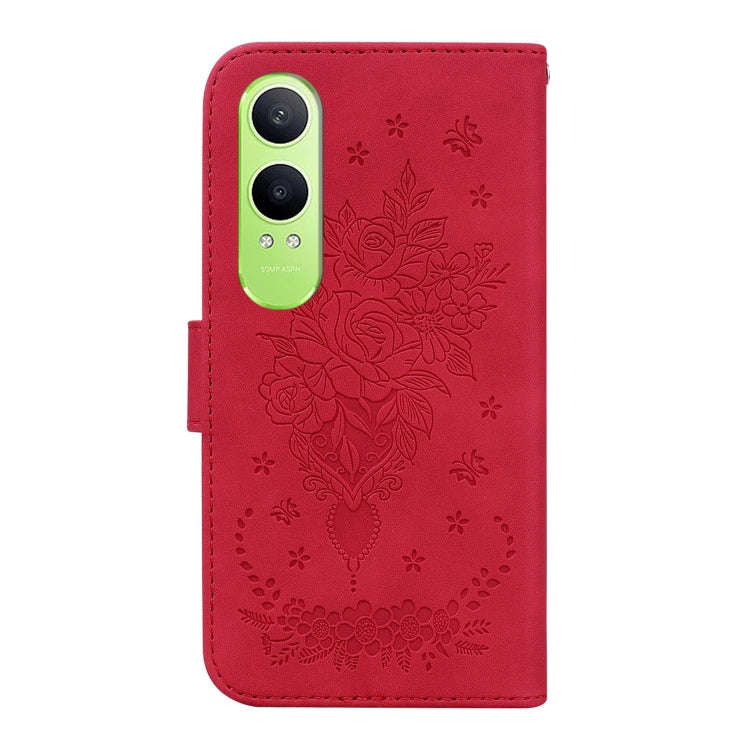 For OnePlus Nord CE4 Lite Butterfly Rose Embossed Leather Phone Case(Red)