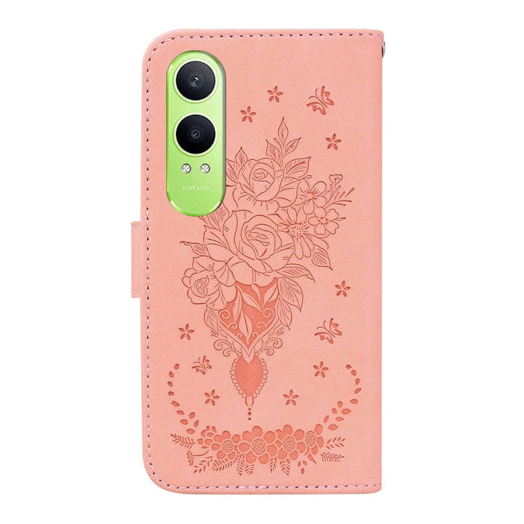 For OnePlus Nord CE4 Lite Butterfly Rose Embossed Leather Phone Case(Pink)