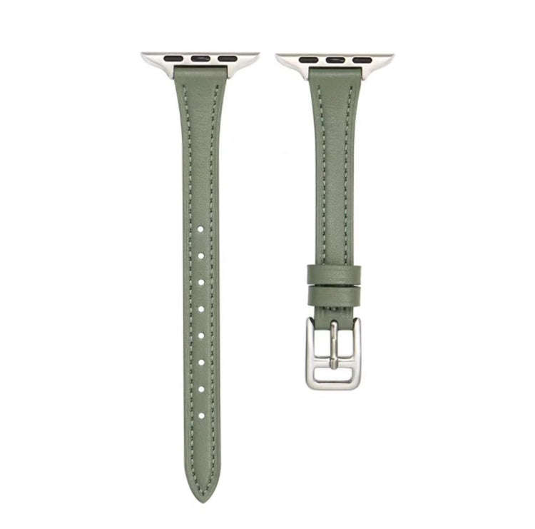 For Apple Watch Series 7 41mm T-shaped Slim Genuine Leather Watch Band(Light Green)