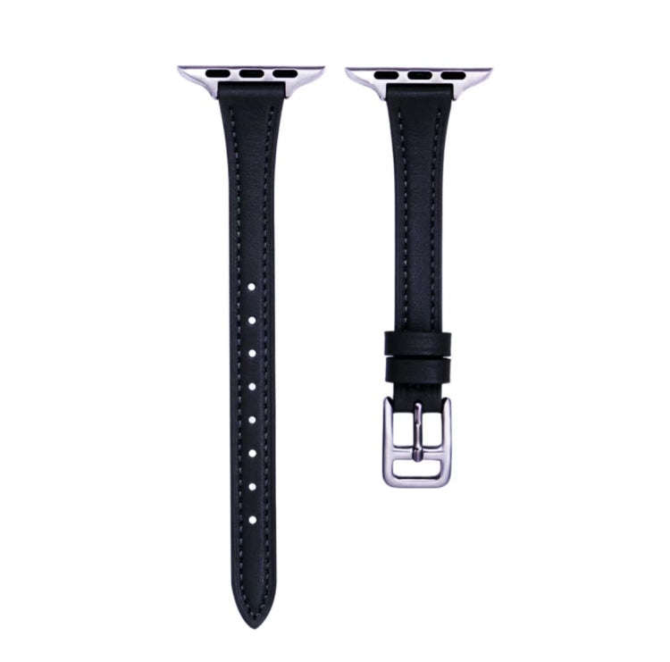 For Apple Watch Series 2 42mm T-shaped Slim Genuine Leather Watch Band(Black)