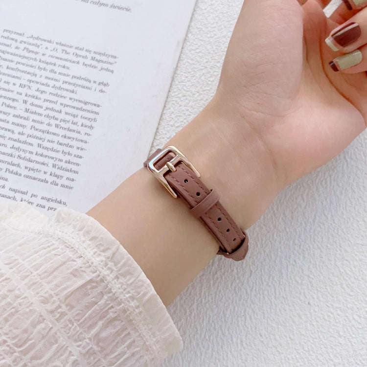 For Apple Watch Series 3 38mm T-shaped Slim Genuine Leather Watch Band(Dark Brown)