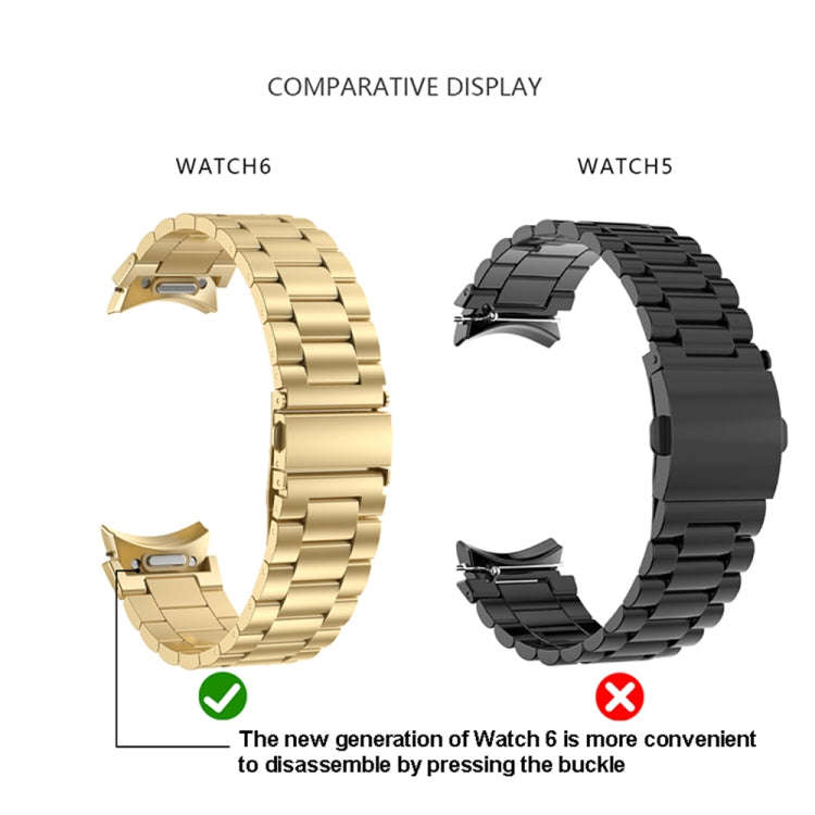 For Samsung Galaxy Watch 6 Three Strains Metal Watch Band(Gold)