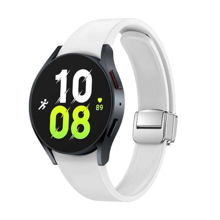 For Samsung Galaxy Watch 6 Magnetic Folding Silver Buckle Silicone Watch Band(White)
