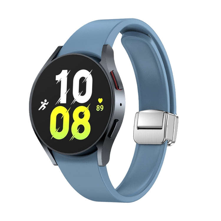 For Samsung Galaxy Watch 6 Magnetic Folding Silver Buckle Silicone Watch Band(Blue)