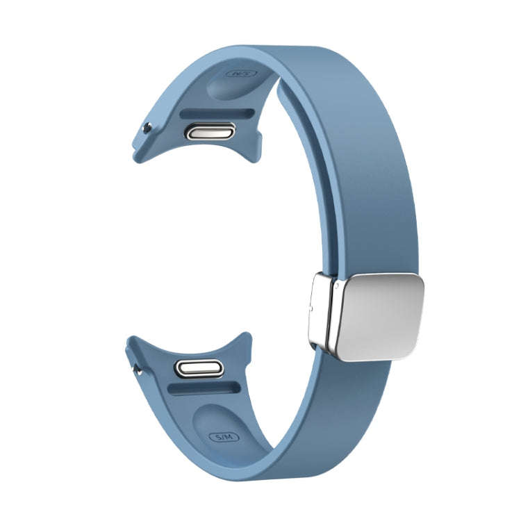 For Samsung Galaxy Watch 6 Magnetic Folding Silver Buckle Silicone Watch Band(Blue)