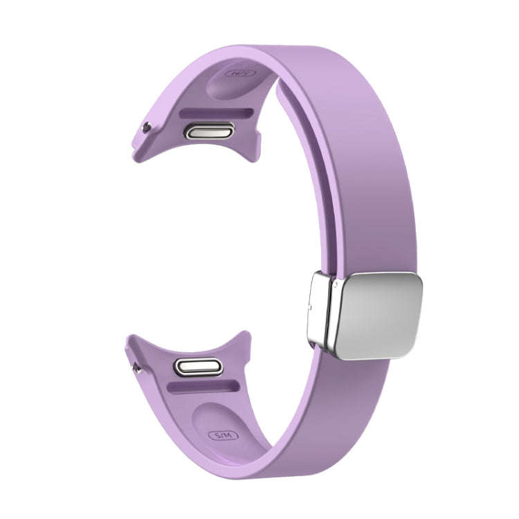 For Samsung Galaxy Watch 6 Magnetic Folding Silver Buckle Silicone Watch Band(Purple)