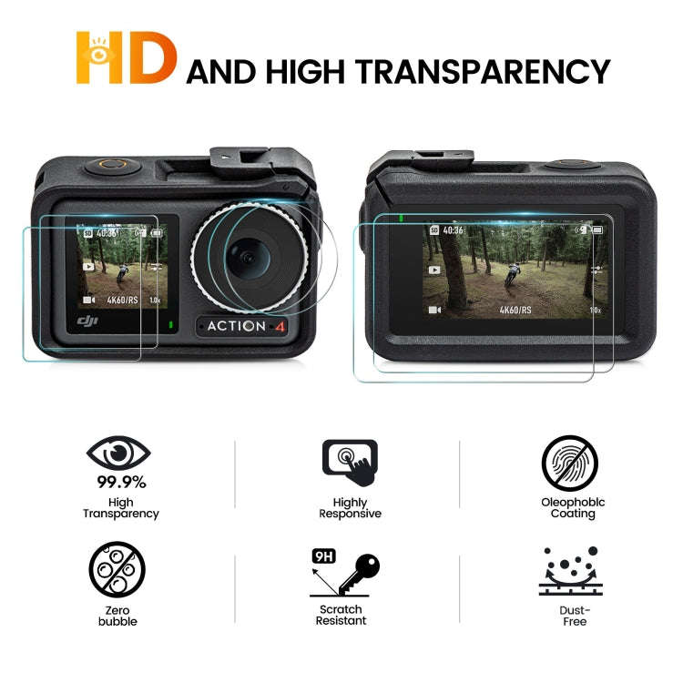 For DJI Osmo Action 4 STARTRC 3 in 1 Lens Protector Front and Rear Screen Tempered Glass Films(2 ...