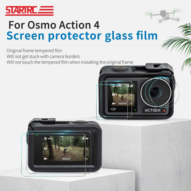 For DJI Osmo Action 4 STARTRC 3 in 1 Lens Protector Front and Rear Screen Tempered Glass Films(2 ...