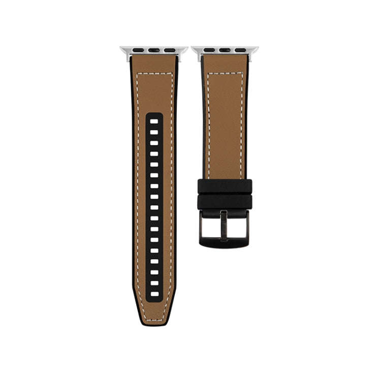 For Apple Watch Ultra 2 49mm Hybrid Leather Silicone Watch Band(Brown)
