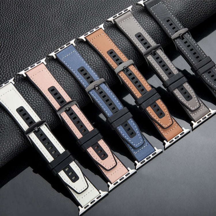 For Apple Watch Ultra 2 49mm Hybrid Leather Silicone Watch Band(Grey)