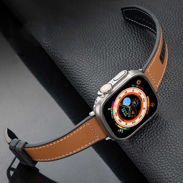 For Apple Watch Series 4 44mm Hybrid Leather Silicone Watch Band(Blue)