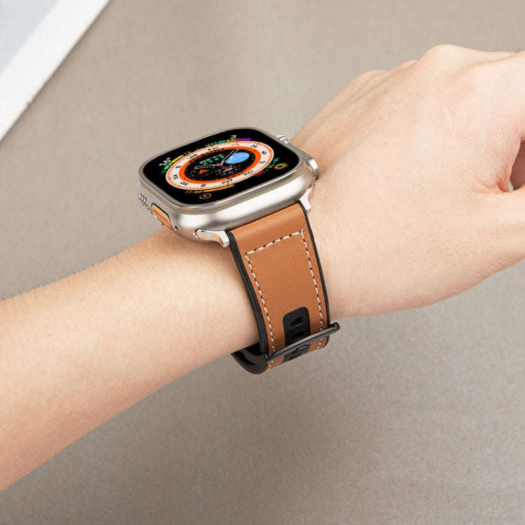 For Apple Watch Ultra 2 49mm Hybrid Leather Silicone Watch Band(Brown)