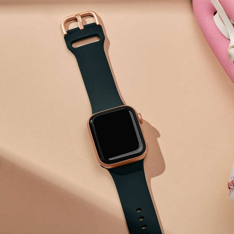 For Apple Watch Ultra 49mm Pin Buckle Silicone Watch Band(Dark Green)