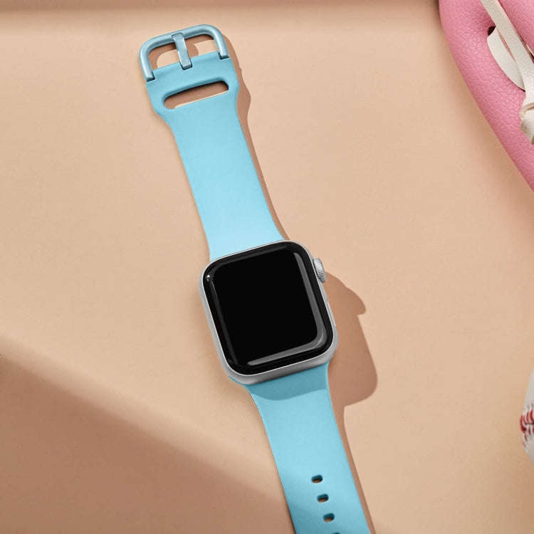 For Apple Watch Series 5 44mm Pin Buckle Silicone Watch Band(Light Blue)