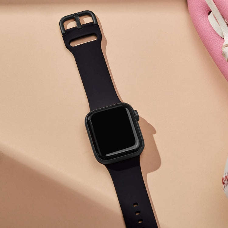 For Apple Watch Series 9 41mm Pin Buckle Silicone Watch Band(Black)