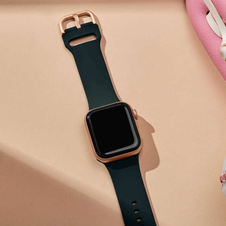 For Apple Watch Series 9 41mm Pin Buckle Silicone Watch Band(Dark Green)