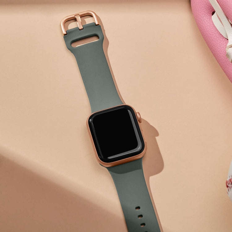 For Apple Watch Series 9 45mm Pin Buckle Silicone Watch Band(Olive)