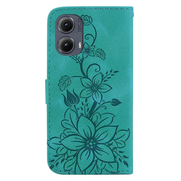 For Motorola Edge 2024 Lily Embossed Leather Phone Case(Green)
