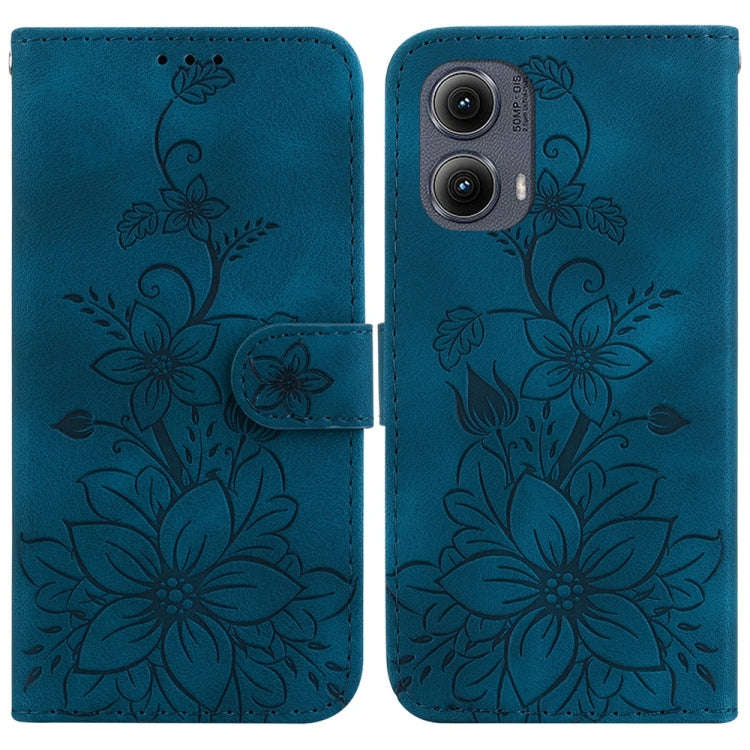 For Motorola Edge 2024 Lily Embossed Leather Phone Case(Dark Blue)