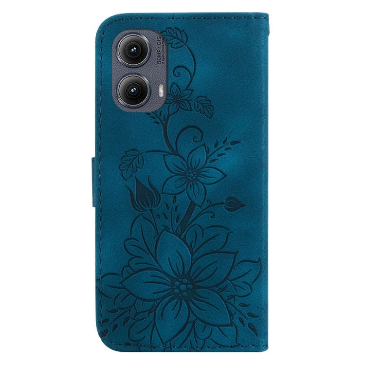 For Motorola Edge 2024 Lily Embossed Leather Phone Case(Dark Blue)